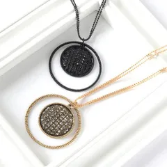 ネックレス　ロング　ワントップ　大ぶり　ペンダント　コスチュームジュエリー　ゴールド　ブラック