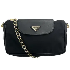 プラダ ショルダーバッグ レディース チェーンショルダー トライアングルロゴ 肩掛け 斜め掛け 鞄 かばん PRADA 1BH085 ナイロン サフィアーノレザー ブラック 黒 ゴールド金具【中古品】