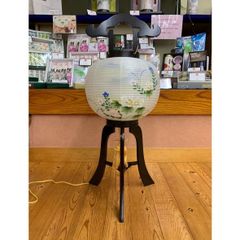 盆提灯　岐阜大内行灯　10号黒檀調　菊に山水