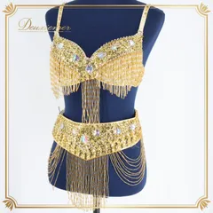 ベリーダンス オリエンタル 衣装 セット Qiaoshi ゴールド系 シルバー系 ラインストーン ビーズ スパンコールラメ 発表会 イベント 舞台 ゴールド シルバー ラメ 豪華 トップス ベルト セット ダンス衣装 舞台衣装 コスチューム おしゃれ かわいい