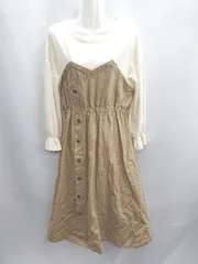 ◇ Θ◎ CHILLE チル レイヤード風 長袖 ロング ワンピース サイズF ホワイト キャメル レディース E  【1501160043863】のサムネイル