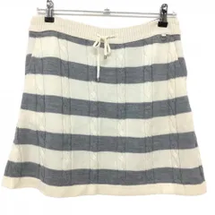 【美品】アダバット ニットスカート アイボリー×グレー ボーダー ケーブル編み 蓄熱裏地  レディース 40(L) ゴルフウェア adabat