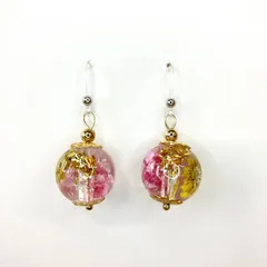 【ハンドメイド】UVレジン　ピアス　黄色　ﾋﾟﾝｸ ドライフラワー 