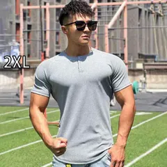 [2XL]メンズ ファッション 服 男性用 オシャレ シンプル 大人 かっこいい 大きいサイズ ストリート 紳士服 マッスル スポーツ トレーニング ウェア セミト フィットネス 半袖 アメリカンヘンリーネック シャツソリッドカラー ストライプ T