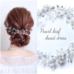 小枝 パール リーフ ヘッドドレス  / ブライダル バックカチューシャ  成人式 結婚式 ヘッドアクセサリー