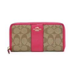 コーチ COACH アコーディオン ウォレット PVC レザー シグネチャー F54630 長財布 ラウンドファスナー ロングウォレット レディース ベージュ / レッド 【中古】 mat18004