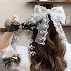 6DH001HCレースリボンバレッタ ヘアクリップ ヘアアクセ ダブル ガーリー