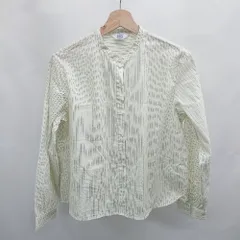 ◇ ⊂ J.PRESS ジェイプレス ストライプ柄 長袖 ノーカラーシャツ サイズ9 グリーン系 レディース E  【1508060030863】