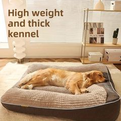 滑り止め底付きの格子柄ポリエステル製犬用ベッド 小型犬から大型犬まで対応 中型犬から大型犬まで対応 ゴールデンレトリバー ペット用暖かく厚みのあるマット - グレー