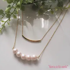 goldパイプ×パールセントホワイト ＊輝くボールチェーンの二連ロングネックレス