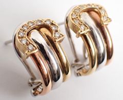 美品 2Cシグネイチャートリニティダイヤピアス 585刻印 K14YG/WG/PG 6.4g イエロー ピンク ホワイト 3色金 レディース アクセサリー
