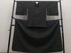 平和屋着物＃道行コート　二部式　単衣　幾何学文様　黒緑色　正絹　逸品　BAAT1597gt