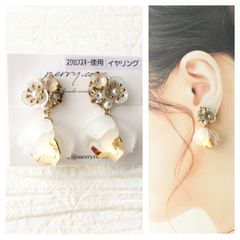 【19】スワロフスキー　ビジュー　メタル　フラワー　花びら　イヤリング　ハンドメイドアクセサリー