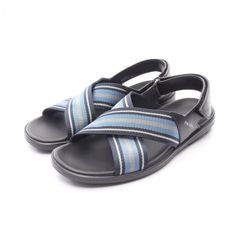 プラダ PRADA サンダル ブラック キャンバス レザー サンダル メンズ Used A