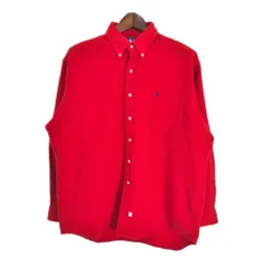 90年代 USA製 RALPH LAUREN ラルフローレン ボタンダウン ウールシャツ レッド (メンズ L) 中古 古着 S9749