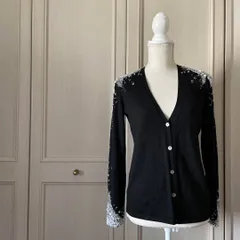 @ Harrods ハロッズ ビーズ スパンコール 総柄 カーディガン 長袖　羽織　黒 ブラック BLACK クロ くろ　お呼ばれ　デート　オフィスカジュアル