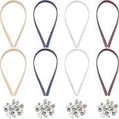 WADORN 8本 革 かばん持ち手 4色 レザー 取っ手 手さげタイプ 交換用レザーバッグハンドル ショルダーバッグストラップ リベット付き 長さ60cm