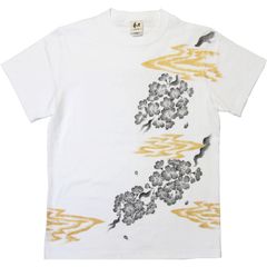 桜柄メンズTシャツ ホワイト 手描きで描いた桜の花のTシャツ