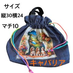 デニム巾着パネル生地ショルダーバッグ(キャバリア)