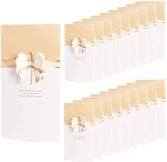 HWT リボン 付 メッセージカード 20枚 セット 席札 披露宴 結婚式 用 グリーティングカード ウェルカム 立体( クリーム)