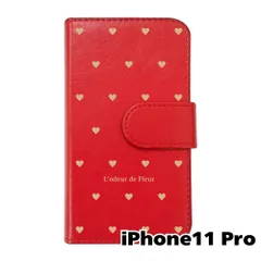 【新品未使用】 iPhone11 Pro 手帳型スマホ ケース ハート柄 (カバー色レッド×ベージュ柄) ドット シンプル おしゃれ カード収納 PUレザー flip2-iphone11pro-rd-20079