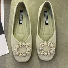 ☆ グリーン ☆ 36(23cm) ☆ パンプス ローヒール キラキラ パンプス フラットシューズ ビジューパンプス ローヒール シューズ ぺたんこ 靴 レディース スクエアトゥ 上品 おしゃれ かわいい 柔らかい キラキラ 歩きやすい フラット 華やか