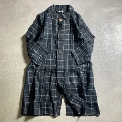 ★fog linen work /ナチュラル リネン100% 麻 チェック フロント比翼仕立て ステンカラー スプリング コート /フォグリネンワーク