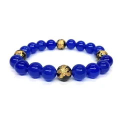 10mm 四神獣金彫水晶×青瑪瑙 パワーストーン ブレスレット天然石 運気上昇 開運 金運 恋愛運 お守り 青龍 白虎 玄武 朱雀　シンプル メンズ・レディース　男性・女性　数珠ブレス　開運 [15]