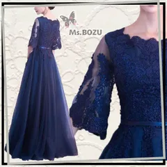 【新品】【フェミニンとシンプルが融合✧*｡ザ・エレガントドレス】 ロングドレス パーティー 演奏会用ドレス 演奏会 袖付き 大きいサイズ オーケストラ 大人 上品 フォーマルドレス 結婚式 ミセス フォーマル ドレス 大人 ピアノ 発表会 披露宴 ネイビー M