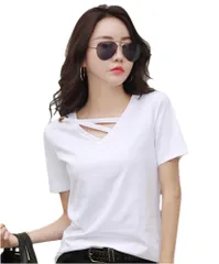 【人気商品】半袖 Ｔシャツ 可愛い お洒落 Vネック レディース 無地 ワンポイント セクシー 特徴 [TaKiHuReO] ファッション 韓国風 トップス おしゃれ