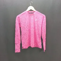 ◇ NIKE ナイキ クルーネック 薄手 ストレッチ 総柄 ブランドロゴ 速乾性 長袖 カットソー サイズS ピンク レディース E 【1309250046844】