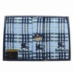 バーバリーズ Burberrys タオルセット フェースタオル ウオッシュタオル 3点セット チェック柄 総柄 ロゴ 刺繍 青 ブルー TBF3497101 /XZ ■GY18