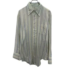 ARROW 長袖 ストライプシャツ 16 L～ ホワイト ブルー アロー ボタン 70's 70年代 胸ポケット カジュアル 古着卸 アメリカ仕入 a704-5794