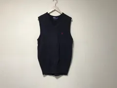 本物ポロバイラルフローレンPOLObyRalphLaurenコットンVネックロゴ刺繍ニットベストジレメンズサーフアメカジミリタリーストリートスケーターワークビジネススーツモードゴルフドレス紺ネイビーM