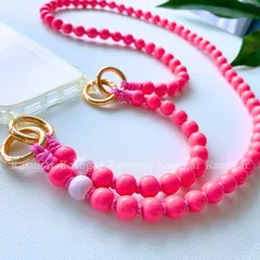 FLAMINGO☆3WAY☆ウッド ビーズ スマホ ショルダー ネック ハンド ストラップ バッグ ウォレット チェーン 天然 木 製 携帯 ショルダー 木のビーズ ストラップ キー ホルダー チェーン メガネ ストラップ ブランケットクリップ KASUGAR