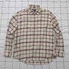 ◇ Θ GAP ギャップ 模様入り 長袖 コットンフランネルシャツ サイズL ベージュ系 メンズ E  【1508200021812】