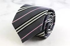 バーバリーブラックレーベル ブランド ネクタイ シルク ストライプ柄 PO メンズ グレー BURBERRY BLACK LABEL 【中古】