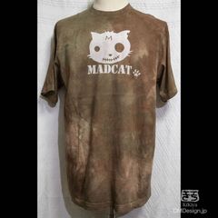(XL)手染めプリント一点もの MADCAT白猫 半袖Tシャツ（1-340）