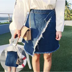 デニムスカートフレア 不規則裾幅 半身スカート美脚効果 TAF059SK訳アリ品