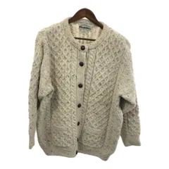 90年代 アイルランド製 Aran Crafts ウール ニット フィッシャーマン セーター ユーロ アイボリー (メンズ L) 中古 古着 Q3218