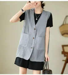 ジレ 春夏 ジレ ベスト レディース 前開き ジレ フォーマル 夏 綿麻風 綿麻ベスト 薄手 夏服 ノースリーブ 無地 ベスト Vネック トップス ジレベスト 羽織り 袖なし 春夏 jJ4p874