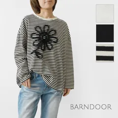 ＊【BARNDOOR バーンドア】天竺 チュールフリル花 ロングスリーブ カットソー / ロンT (1191159H)レディース 春 夏 北欧 長袖 Tシャツ 綿 フラワー ナチュラル 服 大人可愛い おしゃれ 白 黒 ボーダー 30代 40代 50代 60代