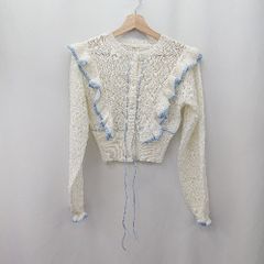 ◇ ⊂ w closet ハート柄 透かし配色 フリル 長袖 カーディガン サイズF アイボリー ライトブルー レディース E  【1506190011905】