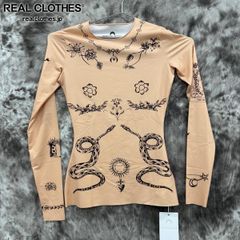 【未使用】Marine serre/マリーンセル Tattoo Printed Jersey Second Skin Crewneck Top/クルーネック トップ/WTS006A/ベージュ/XS
