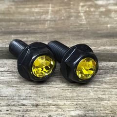 黒ステンレス＆黄クリスタルガラス 高耐久性 スワロフスキー ナンバーボルト 2本