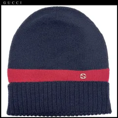 新品グッチGUCCIウール　ニット帽子　メンズ　ネイビー#S
