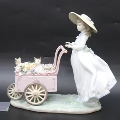ITI5666M9CLI LLADRO リヤドロ キティカート #6141 猫 ねこ 少女 女性 花 陶器 陶磁器人形 オブジェ フィギュリン 置物 インテリア 飾り コレクション