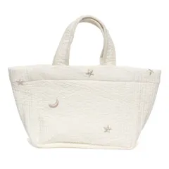【営業日12時までのご注文で最短翌日配達】ゆうパック送料無料　ヌビバッグ 刺繍 月 星 かわいい Sサイズ bag20w/白（ホワイト） マグネット式 内ポケット  綿１００％ ハンドバッグ イブルバッグ トートバッグ