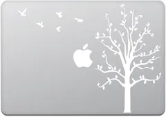 【在庫処分】カインドストア MacBook Air/Pro 13インチ マックブック ステッカー シール 木と鳥 ホワイト M423-W