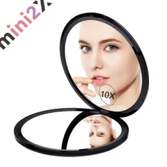 ミラー 鏡 化粧直し 10倍拡大鏡付 両面コンパクトミラー ハンドミラー 拡大ミラー 両面化粧鏡 コンパクト拡大ミラー メイクミラー 携帯手鏡 コンパクト 両面鏡 折りたたみミラー 角度調整可 敬老の日 ギフト プレゼント 老眼 ブラック お化粧直し